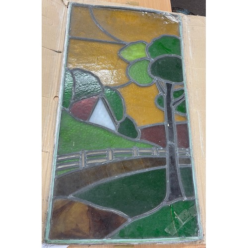 804 - Vintage glass stained window with lead surround early 1900's measuring approximately 30 x 16 inches