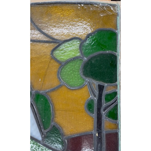 804 - Vintage glass stained window with lead surround early 1900's measuring approximately 30 x 16 inches