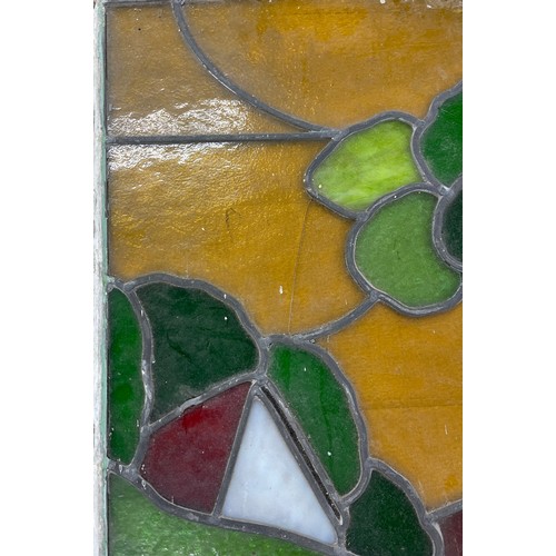 804 - Vintage glass stained window with lead surround early 1900's measuring approximately 30 x 16 inches