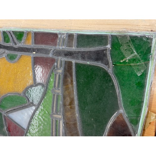 804 - Vintage glass stained window with lead surround early 1900's measuring approximately 30 x 16 inches