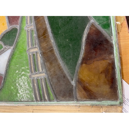 804 - Vintage glass stained window with lead surround early 1900's measuring approximately 30 x 16 inches