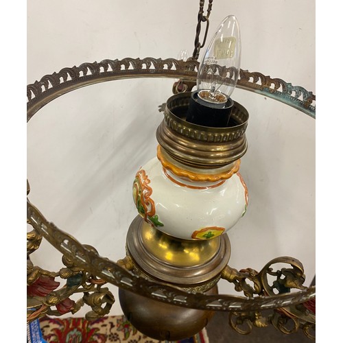 908 - Vintage Dutch / Europeon ceiling hanging light, approximately 48 inches in length from rose to base ... 