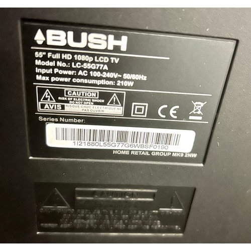 972 - Flat screen 55 inch Bush black TV, working order with remote