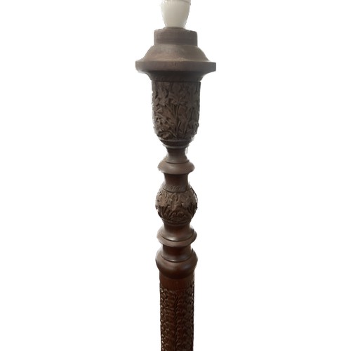 882A - Carved oak lamp stand, approximate height: 63 inches, untested