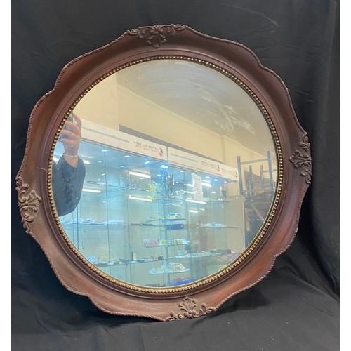 644 - Wooden framed mirror, approximate diameter 24 inches