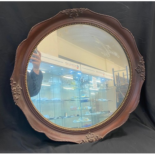 644 - Wooden framed mirror, approximate diameter 24 inches