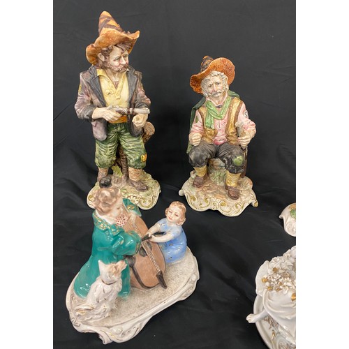 713 - Selection of Capodimonte figures includes Lady, Dog and Boy etc, Some items are in need/ have been r... 