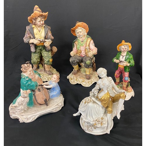 713 - Selection of Capodimonte figures includes Lady, Dog and Boy etc, Some items are in need/ have been r... 