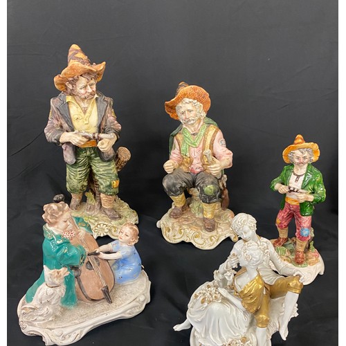 713 - Selection of Capodimonte figures includes Lady, Dog and Boy etc, Some items are in need/ have been r... 