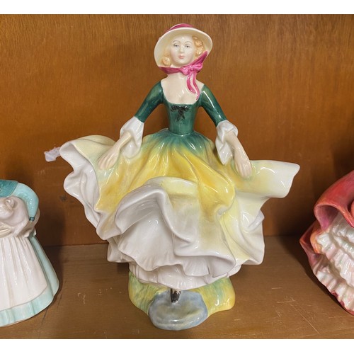 708 - Selection of Five Royal Doulton lady figures includes Top of the Hill, Becky, Stayed at Home, Goody ... 