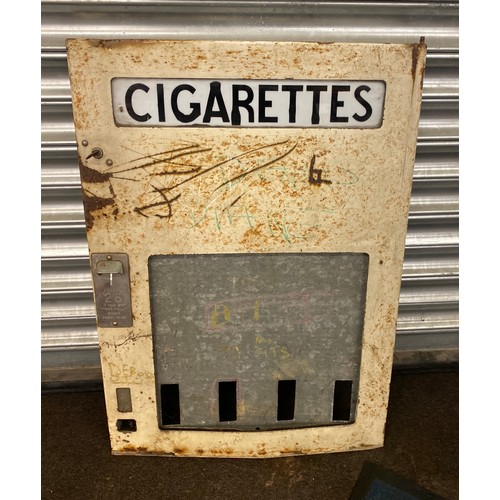 916 - Vintage Cigarette machine door with key, measures approx 28 inches tall 20 inches wide