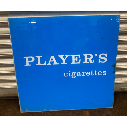 748 - Vintage player cigarette sign measures approx 26 inches tall by 26. 5 wide