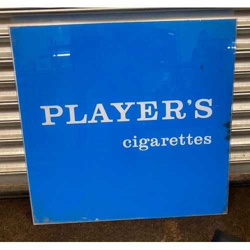 748 - Vintage player cigarette sign measures approx 26 inches tall by 26. 5 wide