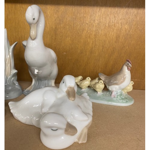 674 - Selection of Nao animal figures includes Matching Chickens with 4 chicks, 3 Geese figures etc