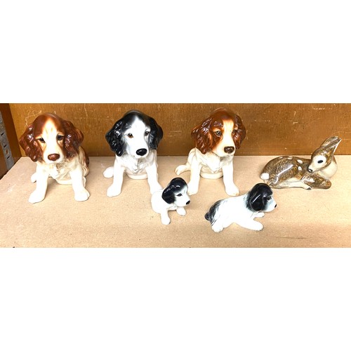 623 - Sylvac Sitting Black and White Spaniel No 18 B21, 2 Brown and White Spaniels, 2 Spaniel puppies, Syl... 