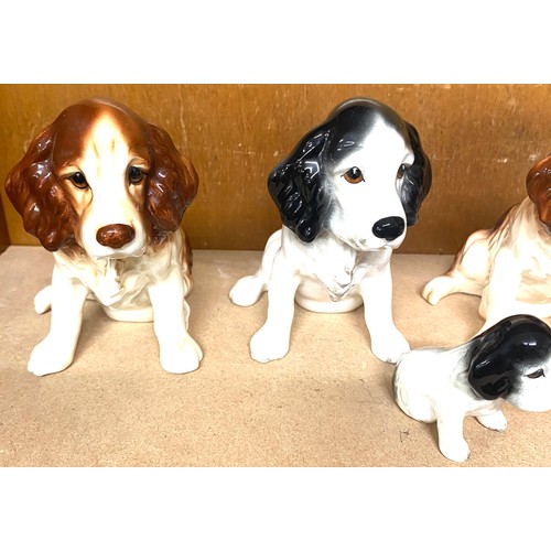 623 - Sylvac Sitting Black and White Spaniel No 18 B21, 2 Brown and White Spaniels, 2 Spaniel puppies, Syl... 