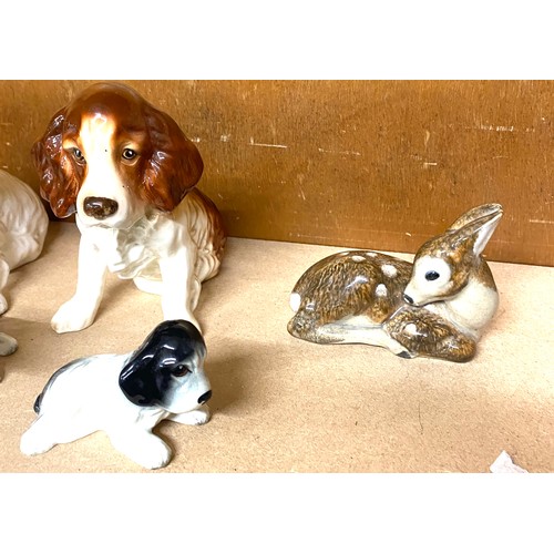 623 - Sylvac Sitting Black and White Spaniel No 18 B21, 2 Brown and White Spaniels, 2 Spaniel puppies, Syl... 