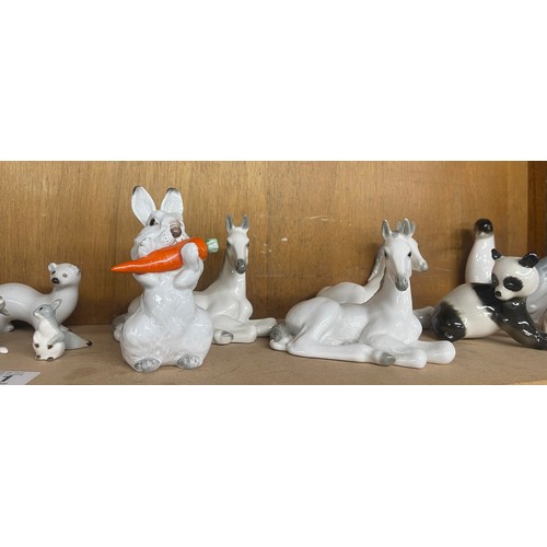 645 - Large selection of USSR pottery animals includes Zebra, Rabbit, Fawn, Rabbits, 3 Horses etc