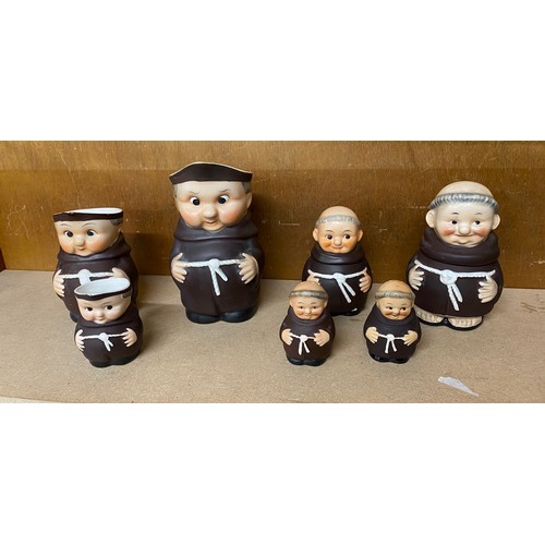 717 - Selection of vintage Goebel/ Hummel monk figurines includes Jugs, lidded pot etc