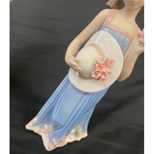 668 - Lladro girl in dress holding hat with flowers and Lladro Half Dressed Girl & Naughty Puppy, dame to ... 