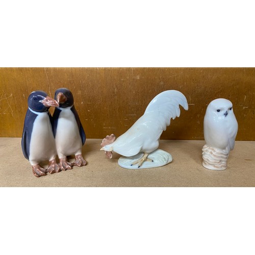 922 - Selection of Royal Copenhagen Pottery animal figures includes Pair of penguins, Cockrelle, and a Whi... 