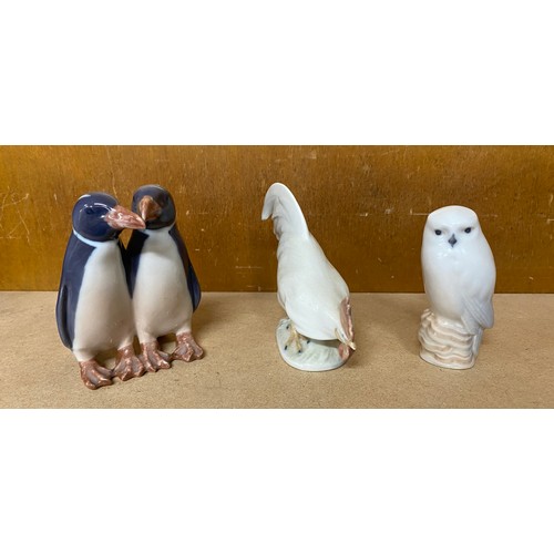 922 - Selection of Royal Copenhagen Pottery animal figures includes Pair of penguins, Cockrelle, and a Whi... 