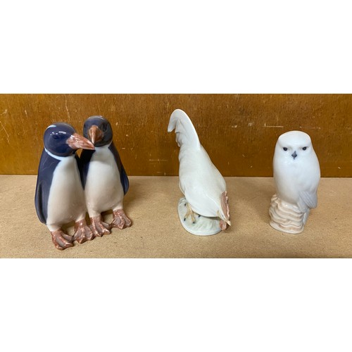 922 - Selection of Royal Copenhagen Pottery animal figures includes Pair of penguins, Cockrelle, and a Whi... 