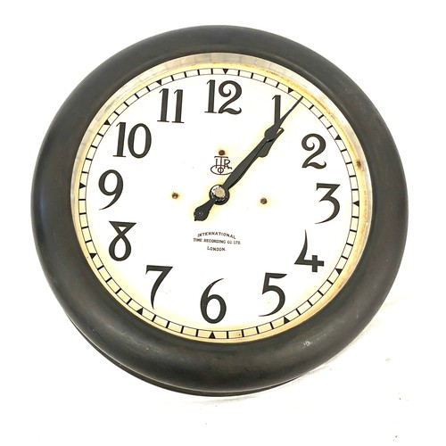 631 - Vintage electric international Time Recording co London wall clock, missing glass, untested diameter... 