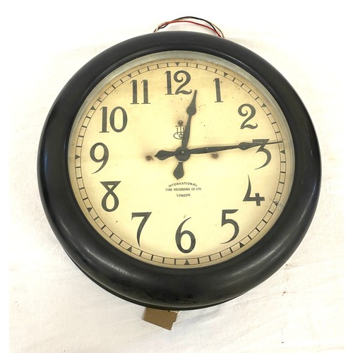 701 - Vintage electric International Time Recording co London wall clock, untested diameter approx 15 inch... 