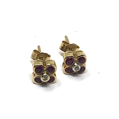 278 - 9ct gold diamond & ruby cluster stud earrings (0.8g)