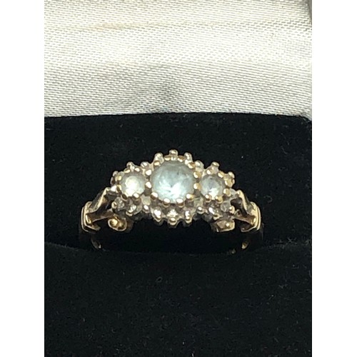 209 - 9ct gold aquamarine & diamond cluster dress ring (3.5g)