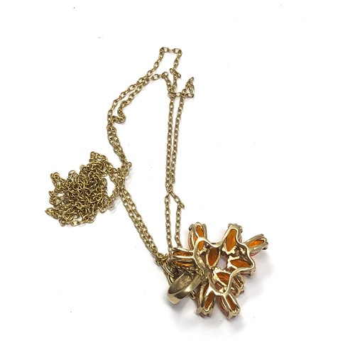 279 - 9ct gold fire opal & diamond floral cluster pendant necklace (3g)