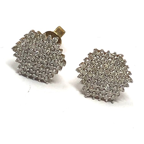 273 - 9ct gold diamond large cluster earrings (2.8g)