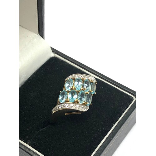 224 - 9ct gold aquamarine & diamond dress ring (4.1g)