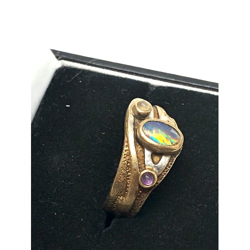 213 - 9ct gold opal & amolite stylised dress ring by clogau (6.1g)