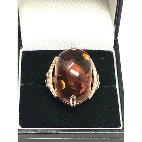 311 - 14ct gold vintage amber cocktail ring (6.8g)