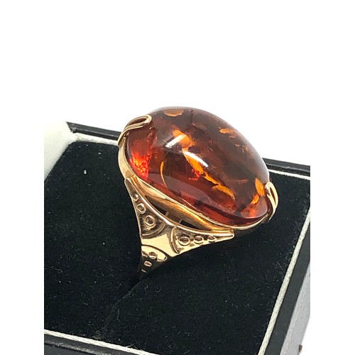 311 - 14ct gold vintage amber cocktail ring (6.8g)