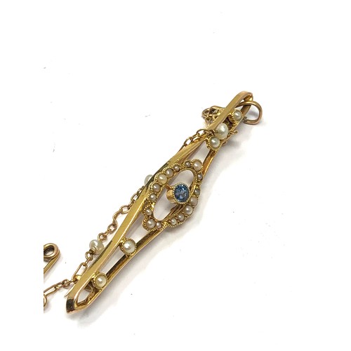 301 - 15ct gold antique sapphire & seed pearl brooch (2.9g)