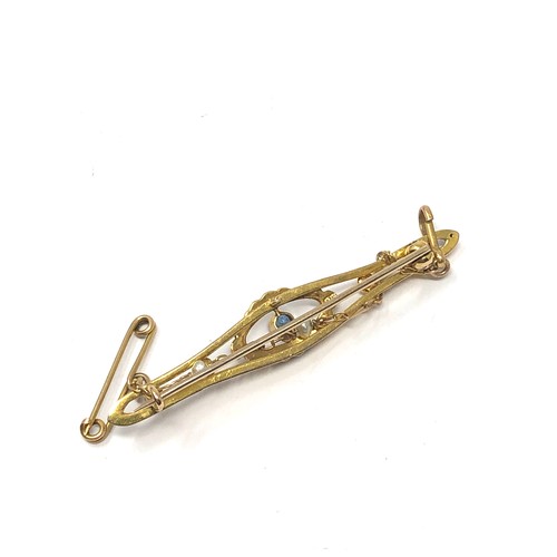 301 - 15ct gold antique sapphire & seed pearl brooch (2.9g)