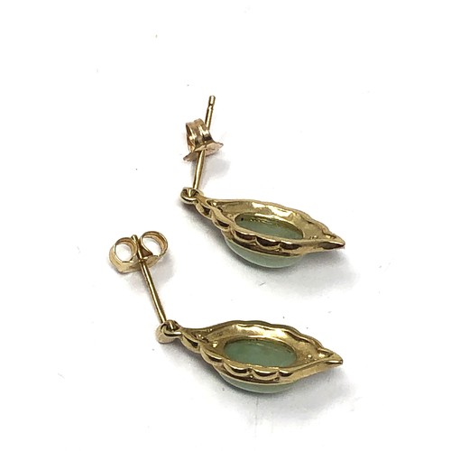 294 - 9ct gold jade & diamond drop earrings (3g)