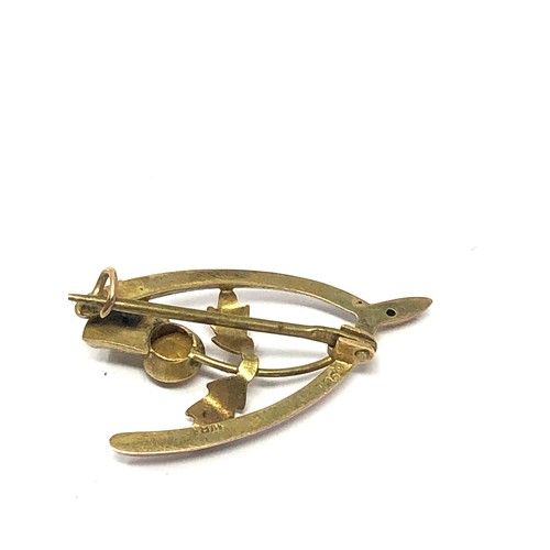 291 - 9ct gold antique paste scottish thistle & wishbone brooch (1.6g)