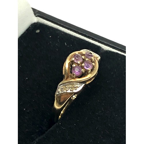 127 - 9ct gold amethyst & diamond cluster ring (1.6g)