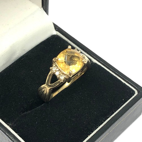 183 - 9ct gold checker cut citrine set ring (3.7g)