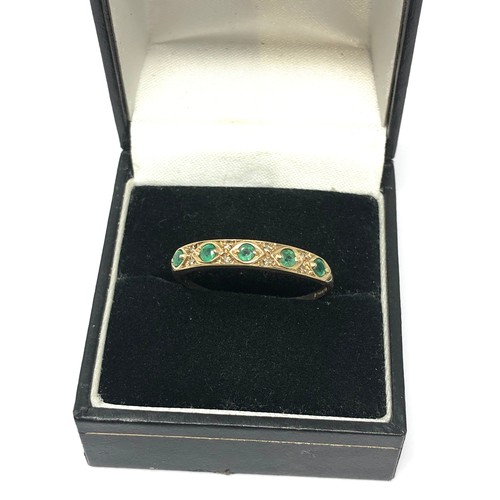 185 - 9ct gold emerald and diamond gypsy setting ring ring (1.8g)