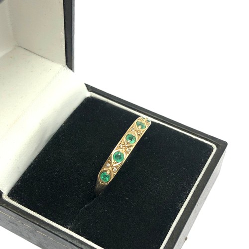 185 - 9ct gold emerald and diamond gypsy setting ring ring (1.8g)