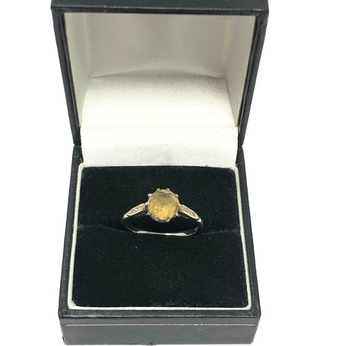 118 - 9ct white gold vintage diamond accented crown set citrine ring (2.1g)