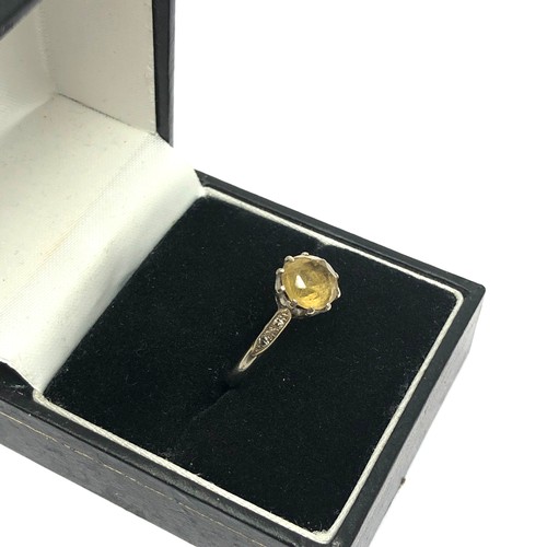 118 - 9ct white gold vintage diamond accented crown set citrine ring (2.1g)