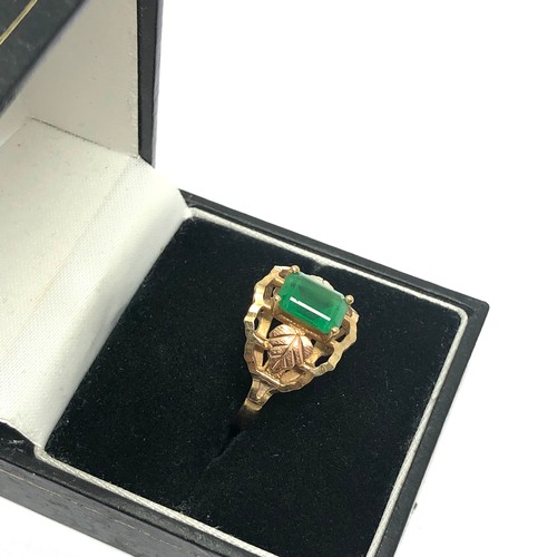 144 - 9ct yellow rose and green gold green paste set dress ring by black hills (3.7g)