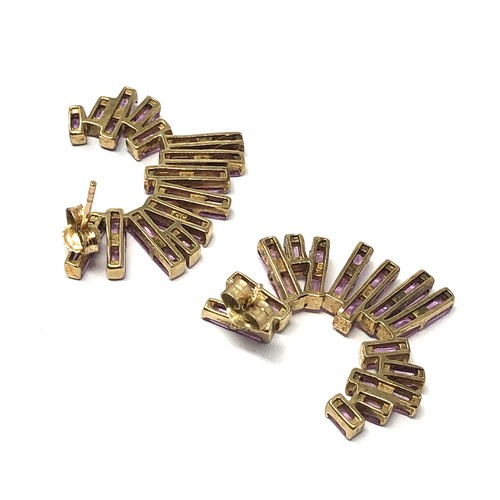 157 - 9ct gold pink sapphire set spray studs (7.8g)