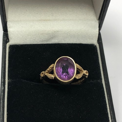 177 - 9ct gold  amethyst solitaire ring (3g)